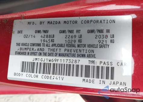 2015 Mazda Mazda6 I Grand Touring from USA, damaged, VIN JM1GJ1W69F1173287